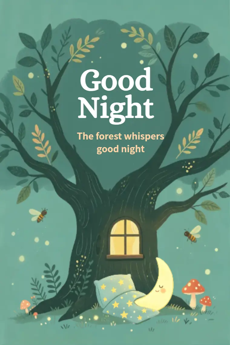 Forest Treehouse Moon Slumber Good Night Card - animated card template cover