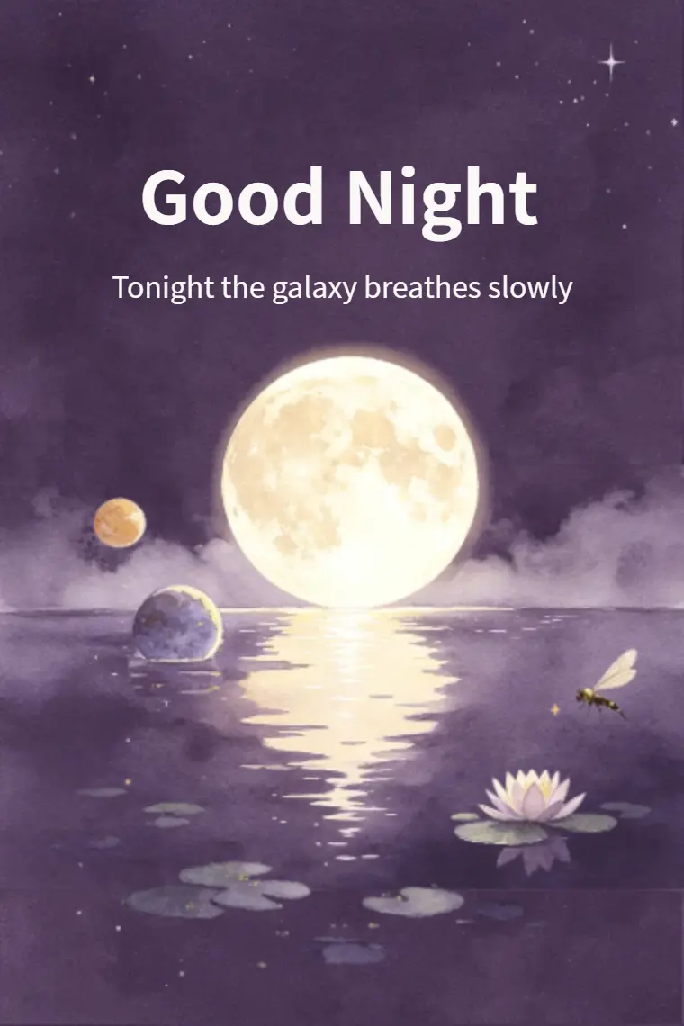 Watercolor Full Moon Water Lily Good Night Card - animated card template cover