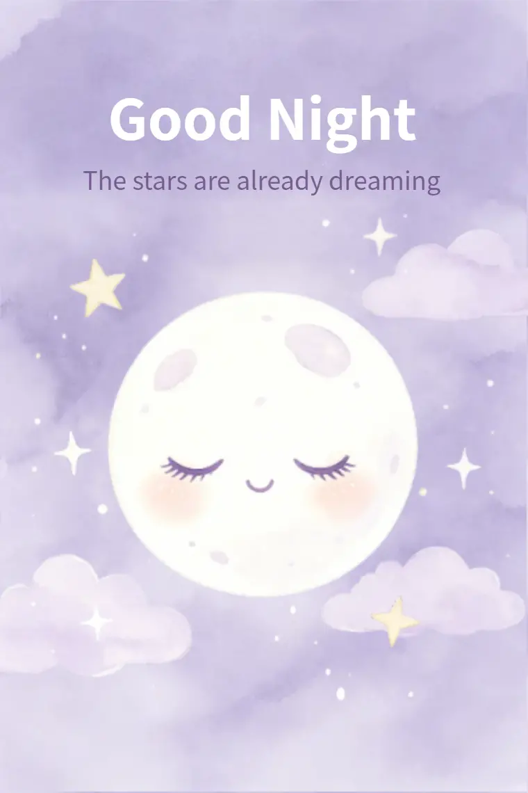 Lilac Sky Dreamy Moon Good Night Card - animated card template cover