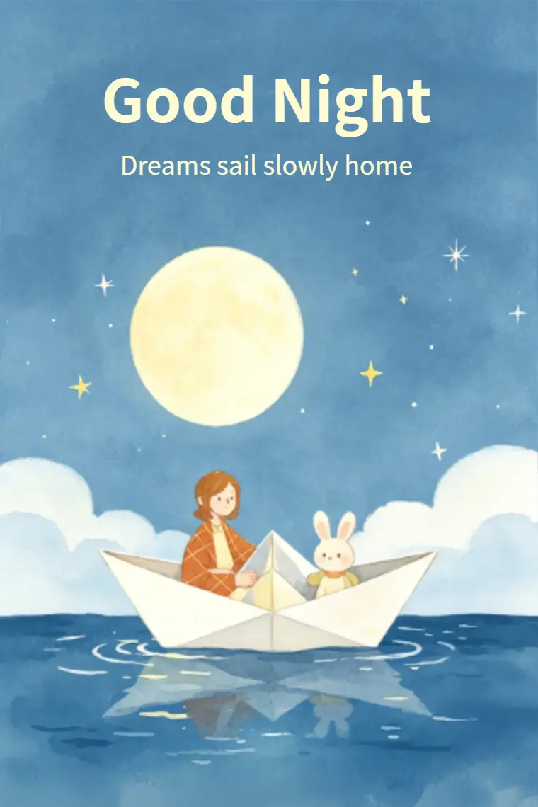 Paper Boat Moon Dream Sail Good Night Card - animated card template cover