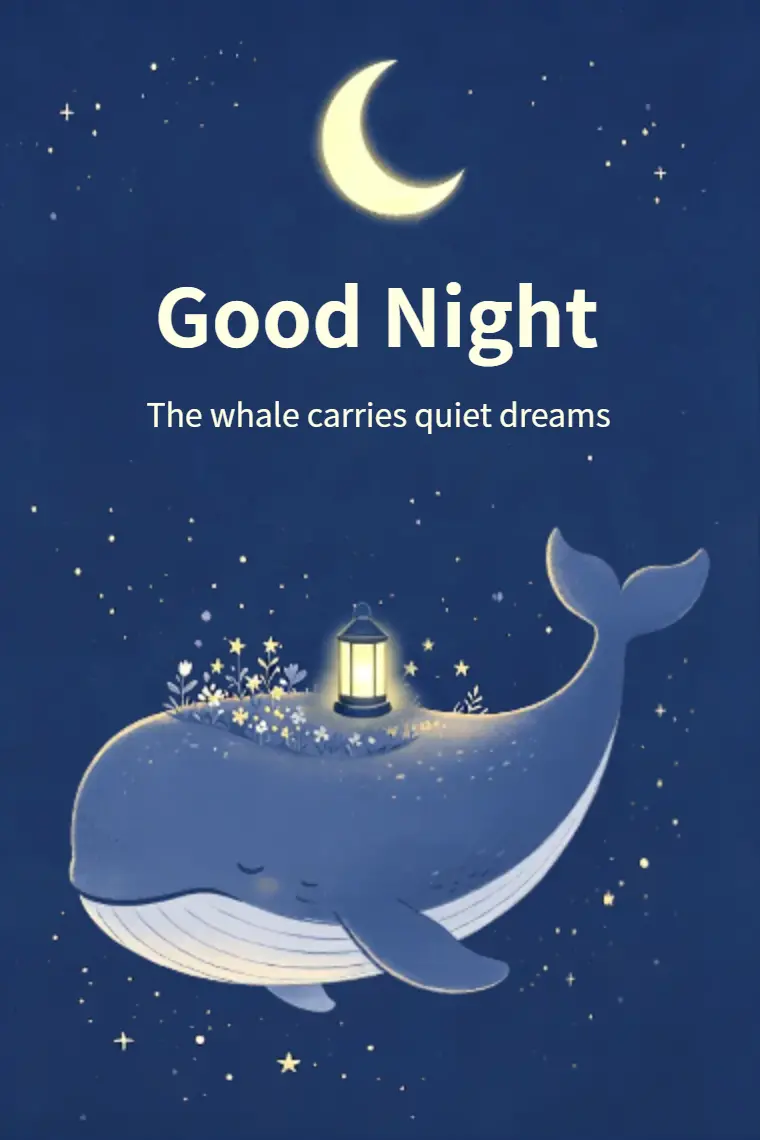 Starry Dream Whale With Crescent Good Night Card - animated card template cover