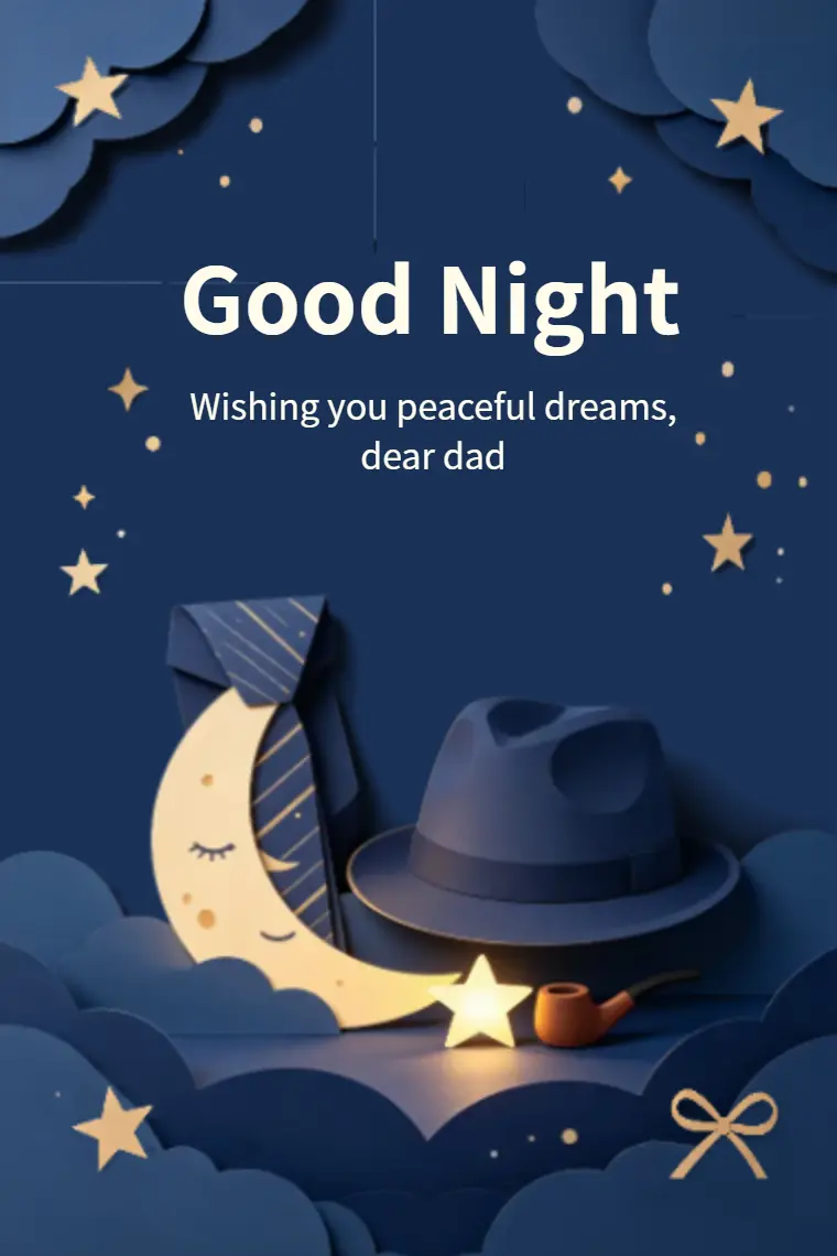 Gentleman Hat & Pipe Moon for Dad Good Night Card - animated card template cover