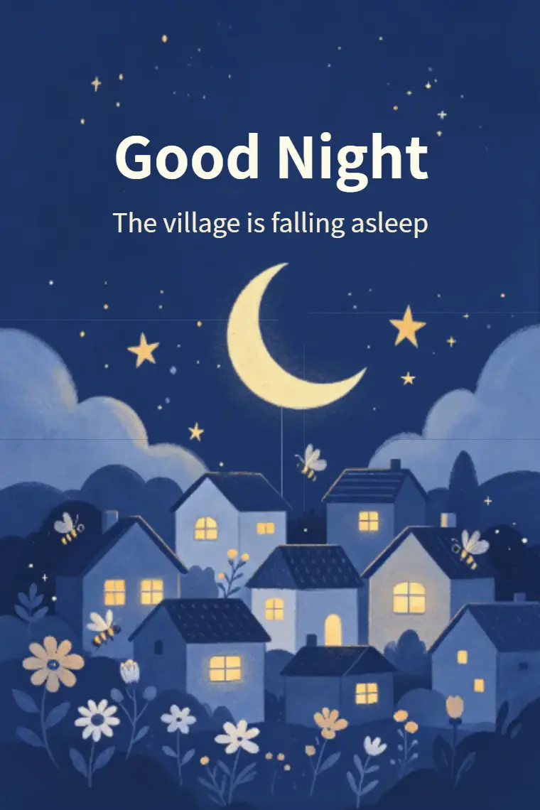  Blue Night Village Under Moonlight Good Night Card - animated card template cover