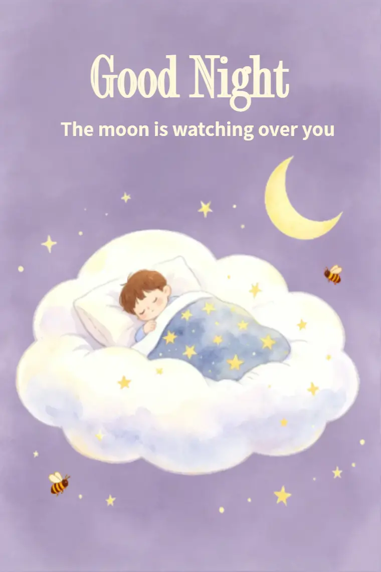 Lavender Sky Boy Cloud Slumber Good Night Card - animated card template cover