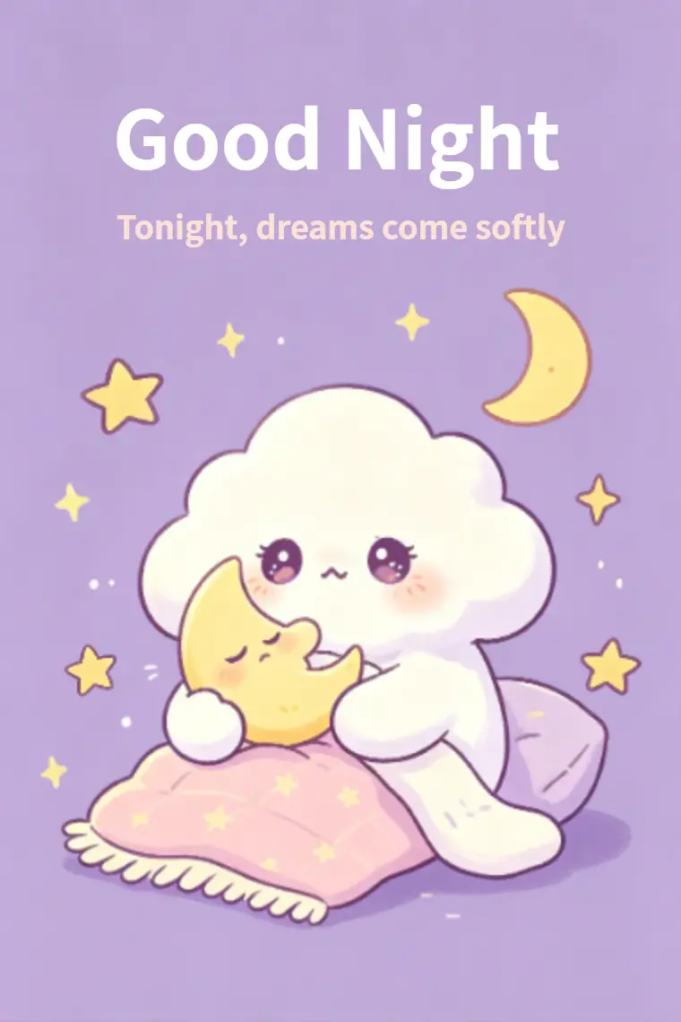 Cartoon Cloud Hugging Moon Good Night Card - animated card template cover