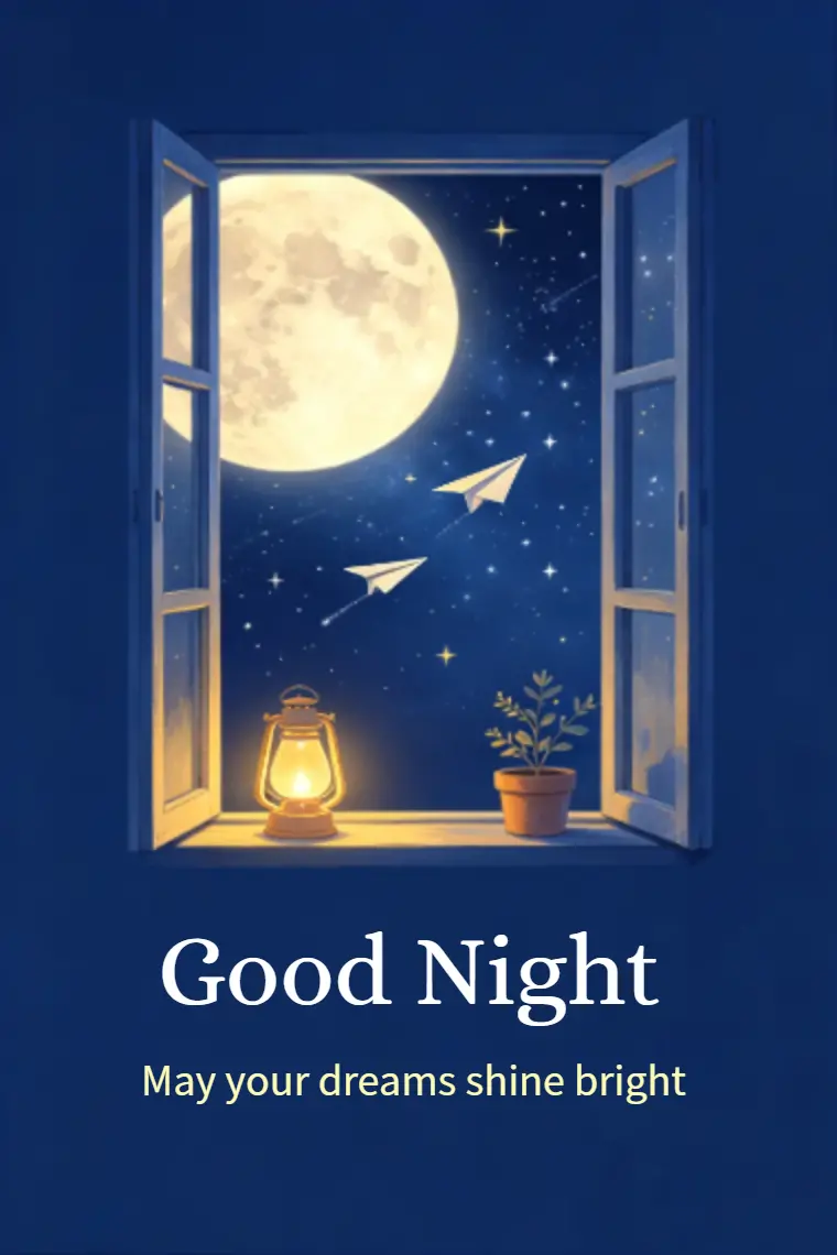 Window Paper Plane To Moon Good Night Card - animated card template cover