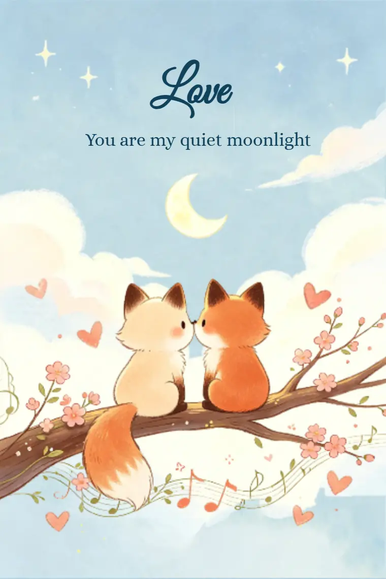 Two Foxes Under Crescent Moon Love Card - animated card template cover