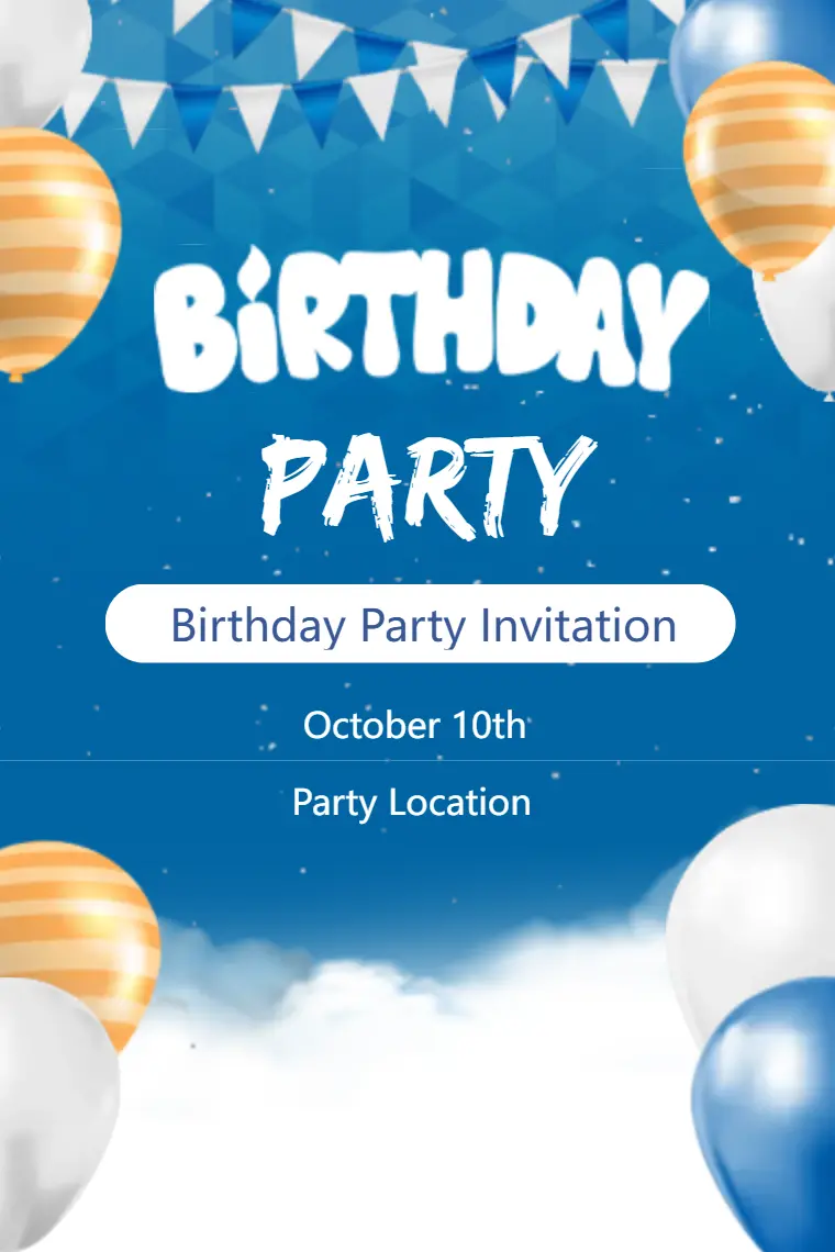 Blue Birthday Party Invitation Card - animated card template