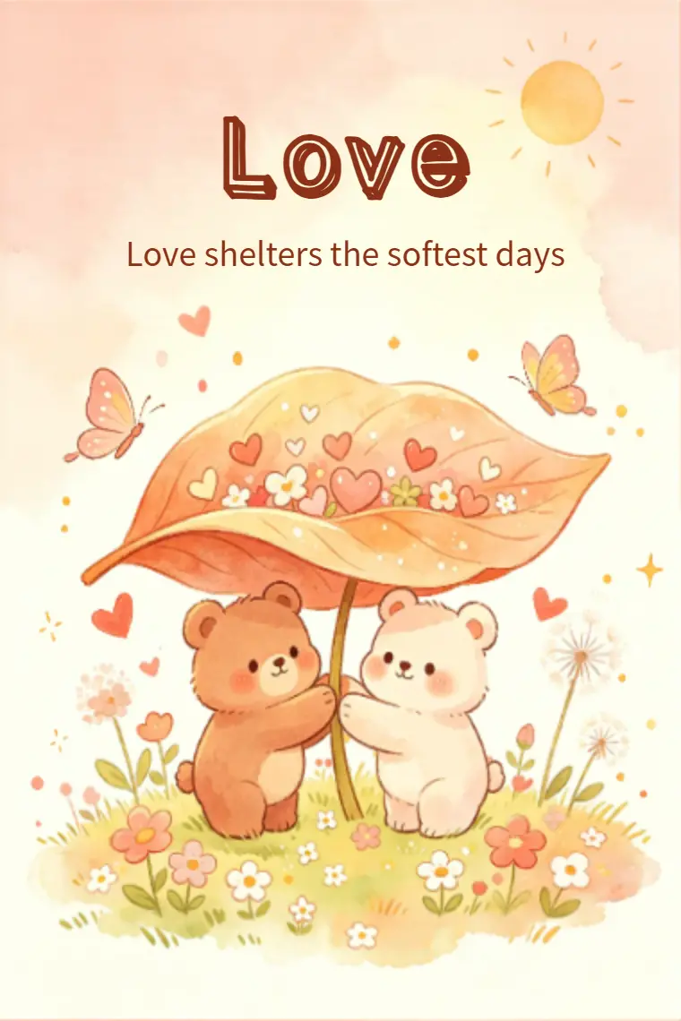 Sunny Meadow Bears Under Big Leaf Love Card - animated card template cover