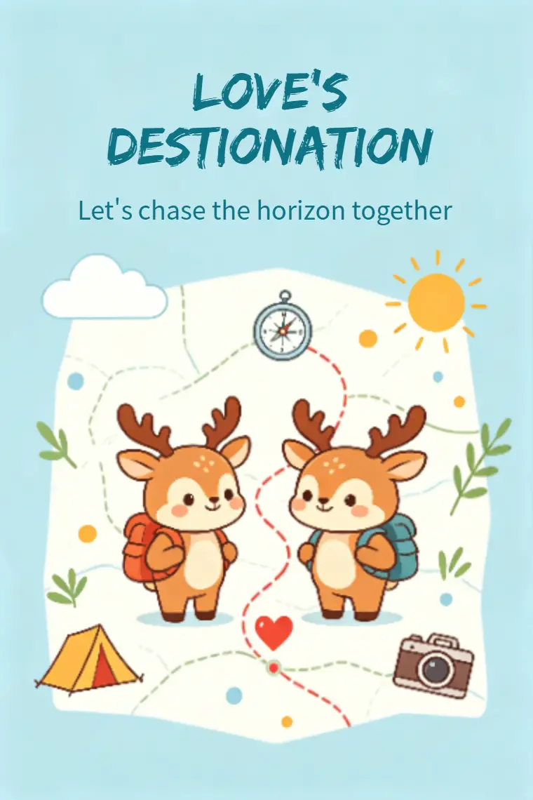 Map‑Trail Deer Couple Adventure Love Card - animated card template cover