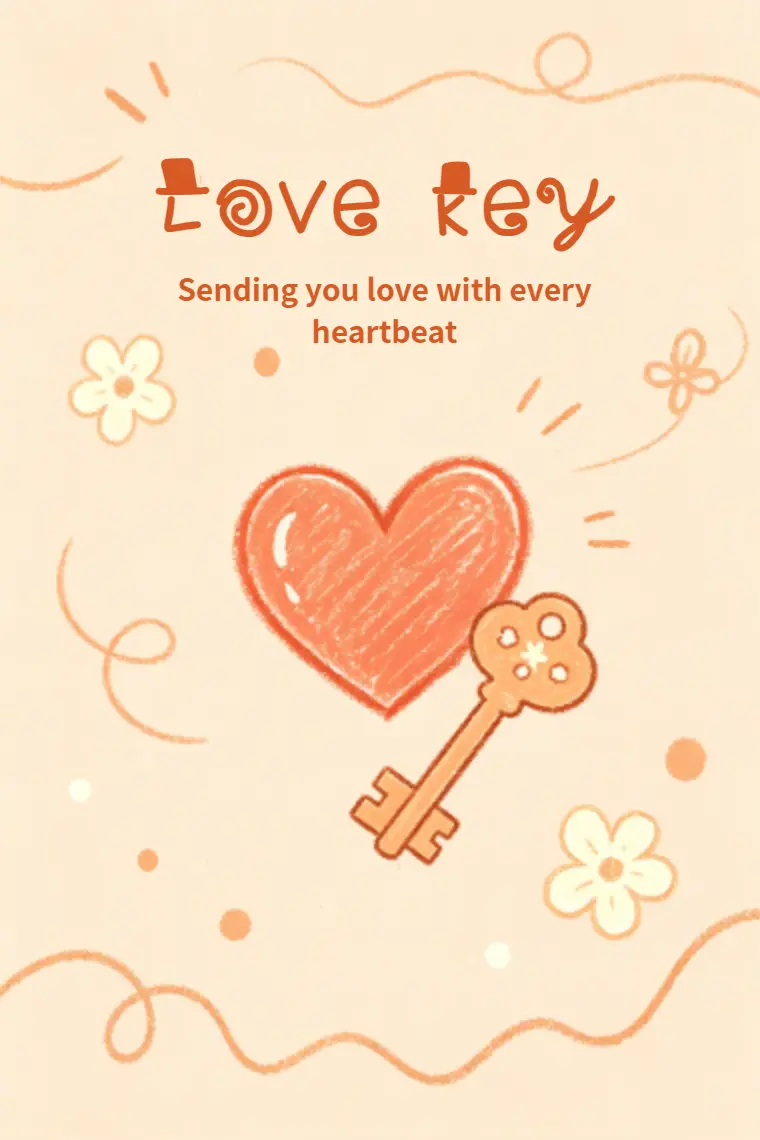 Pastel Crayon Heart‑Key Romantic Love Card - animated card template cover