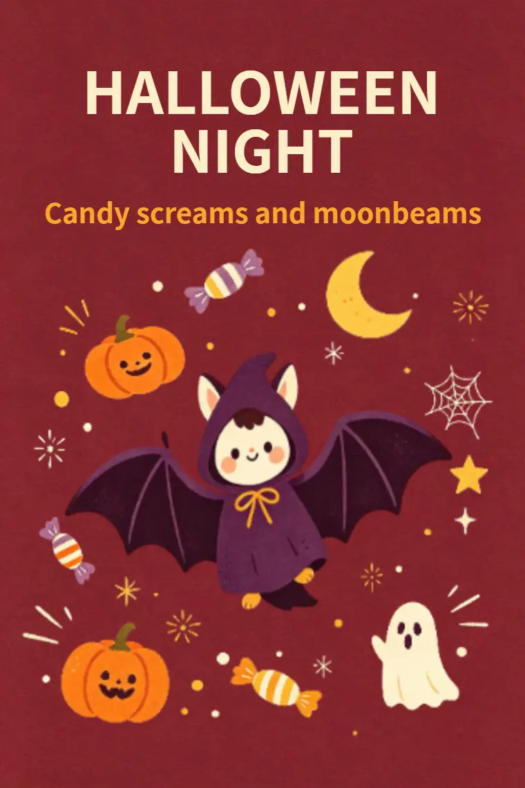 Retro Illustration Bat Costume Child Halloween Card - animated card template cover