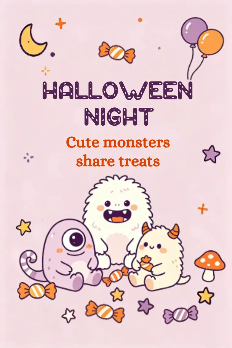 Fluffy Monster Friends Share Treats Halloween Card - animated card template cover
