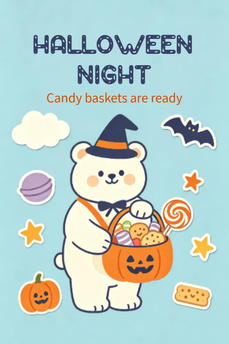 Cute Wizard Bear's Candy Basket Halloween Card - animated card template cover