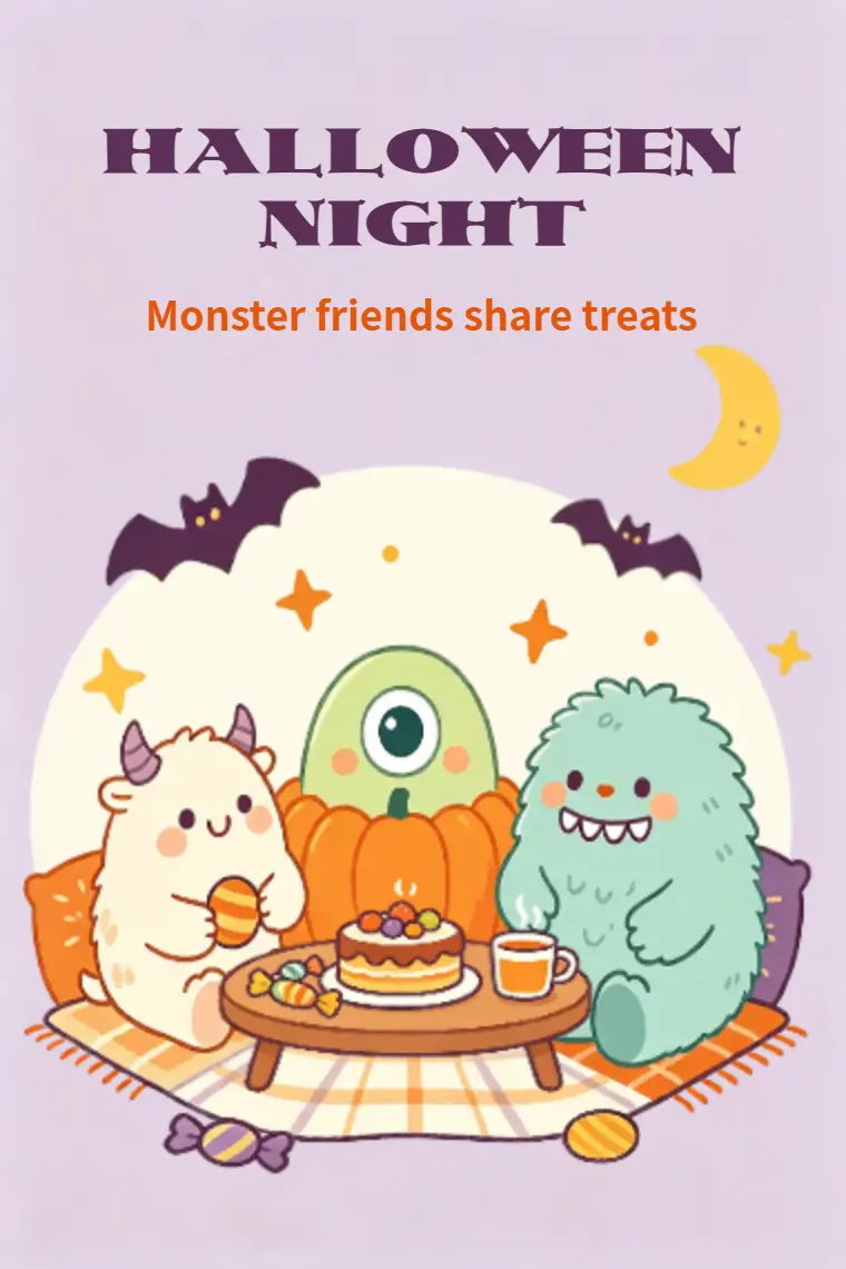 Cozy Monster Treat Party Halloween Card - animated card template cover