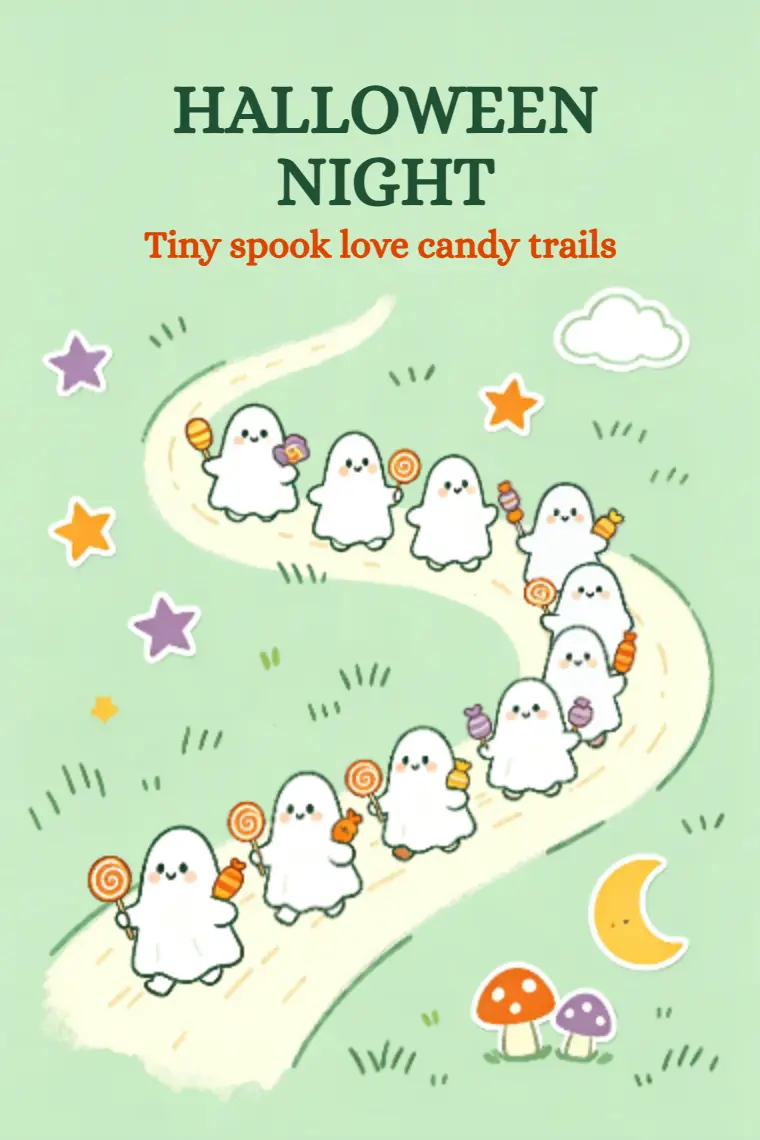 Cute Tiny Ghosts Candy Trail Halloween Card - animated card template cover