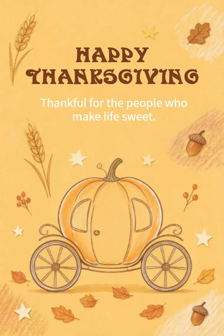 Cute Pumpkin Carriage Thanksgiving Card - animated card template cover