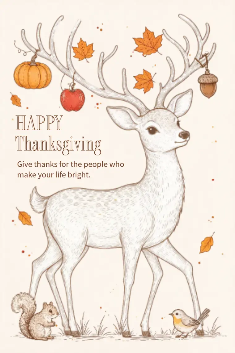Autumn Forest Deer & Friends Thanksgiving Card - animated card template cover
