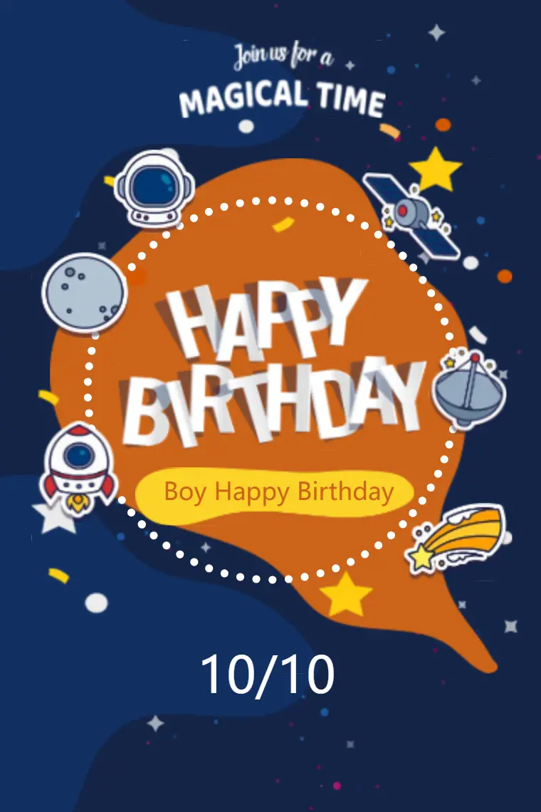 Cosmic Starry Birthday Card for Little Boy - animated card template