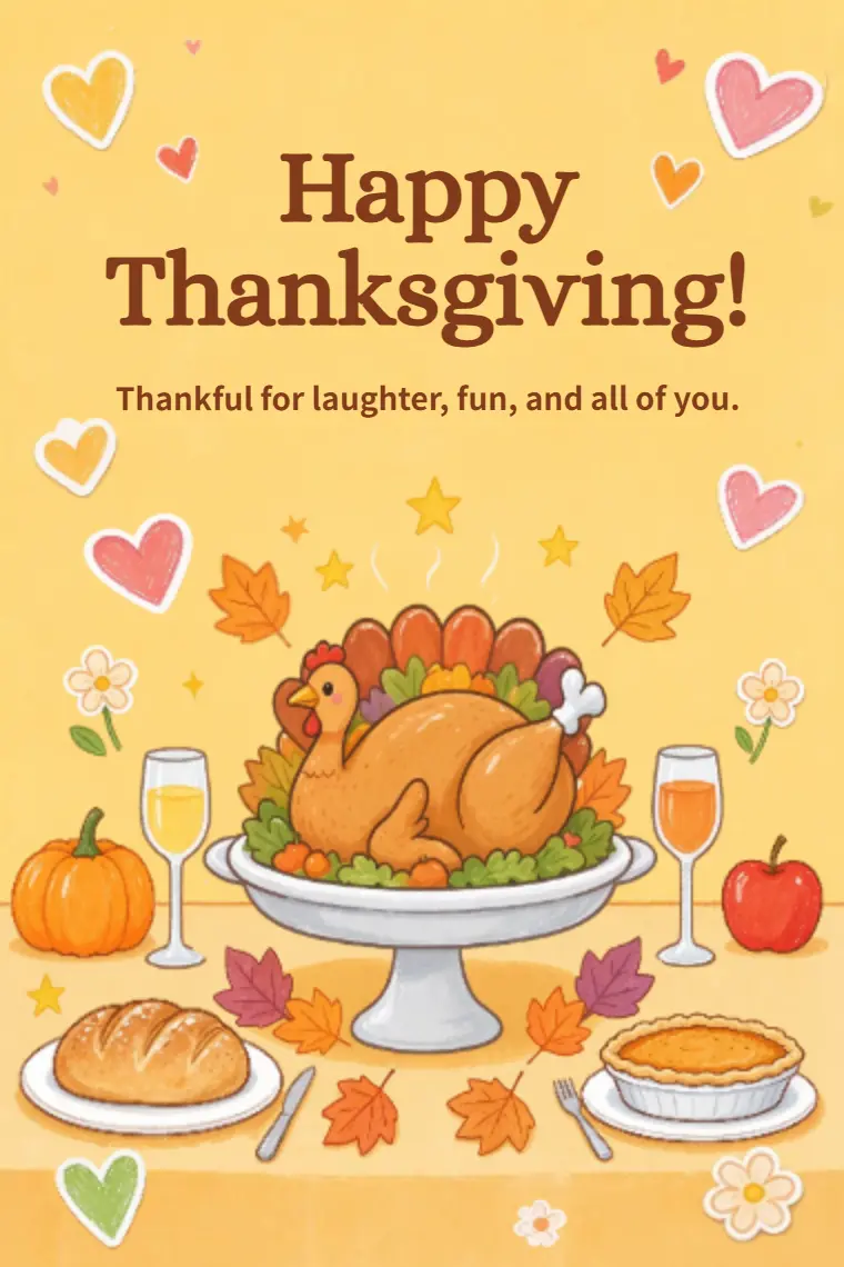 Cute Turkey Feast Family Dinner Table Thanksgiving Card - animated card template cover