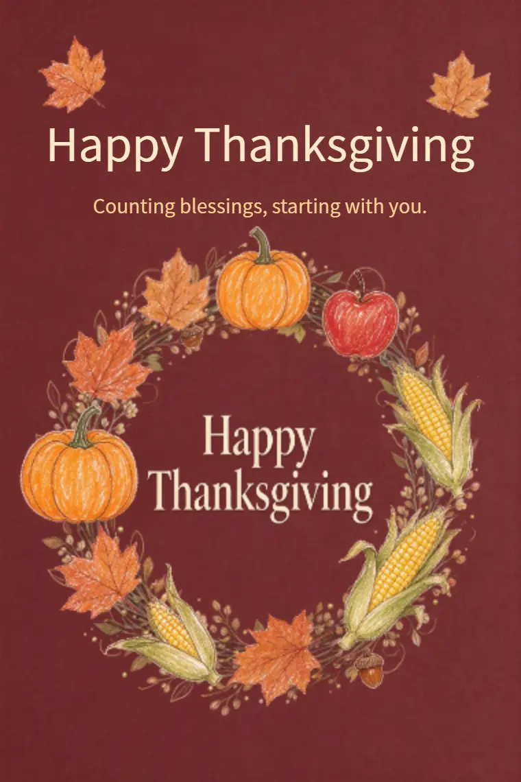 Vintage Fall Harvest Wreath Thanksgiving Greeting Card - animated card template cover