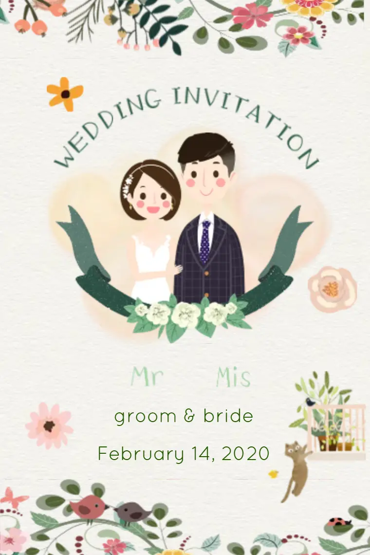Fresh and Healing Wedding Invitation Card - animated card template cover