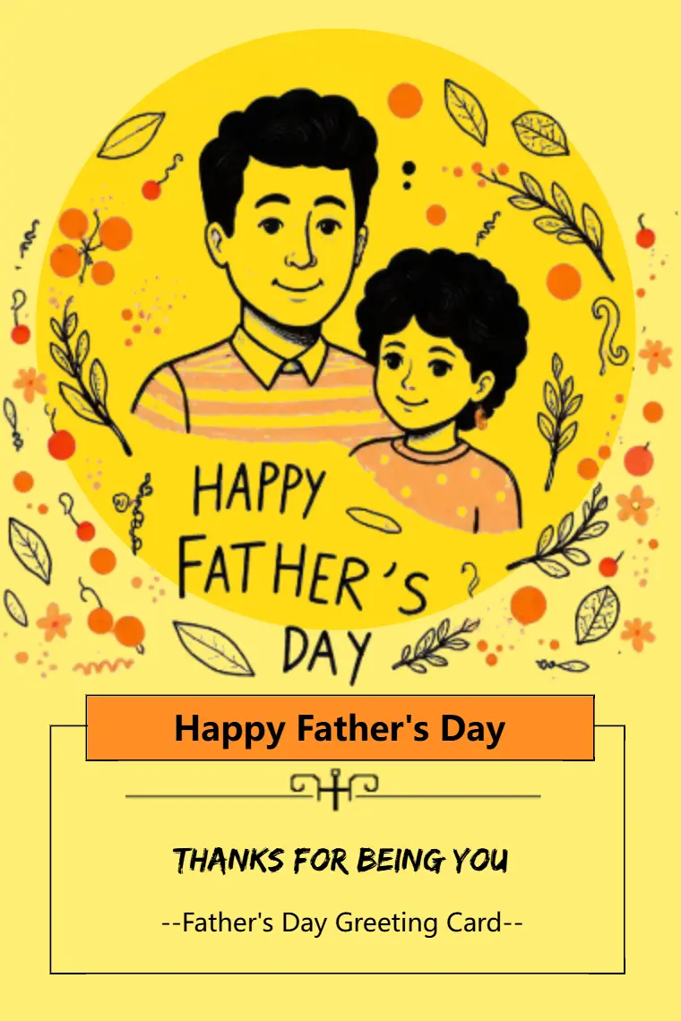 Yellow Leaf Frame Father's Day Greeting Card - animated card template