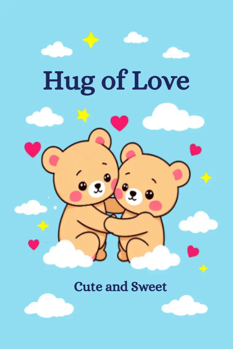 Cartoon Teddy Bear Hug Love Card - animated card template cover