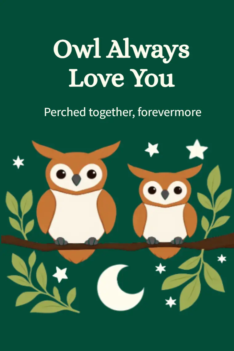 Forest Green Lovely Owls Love Card - animated card template cover