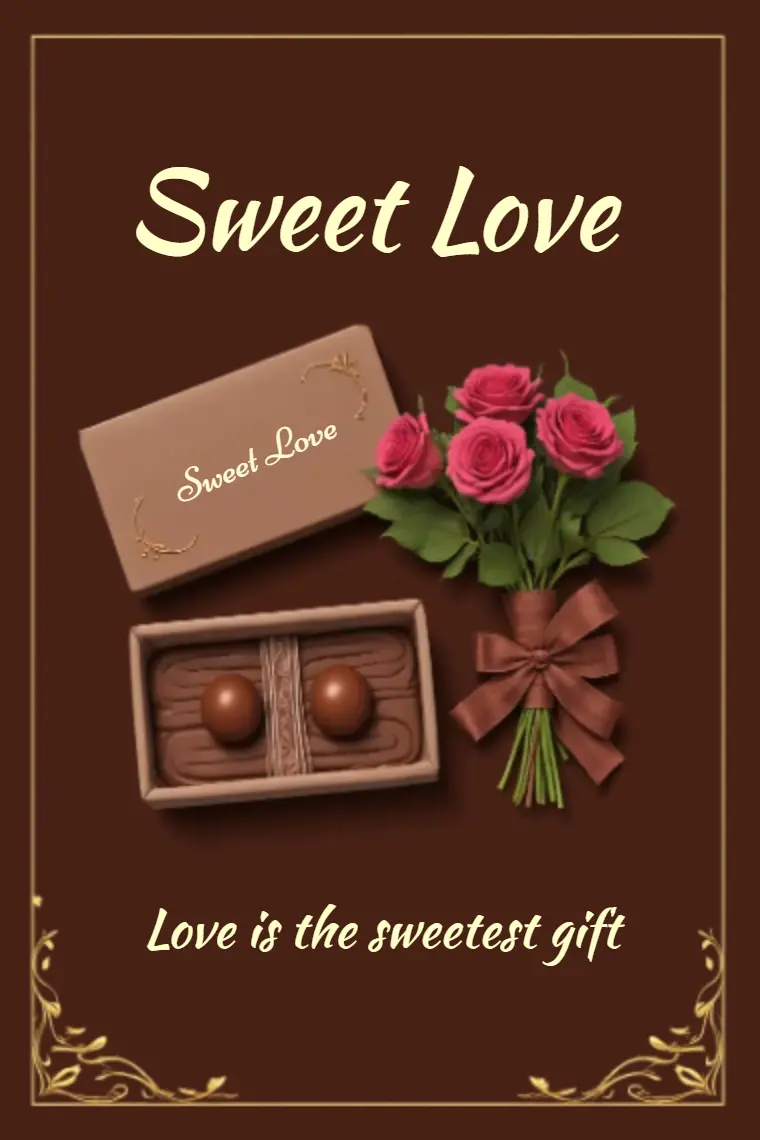 Brown Chocolate and Roses Love Card - animated card template cover