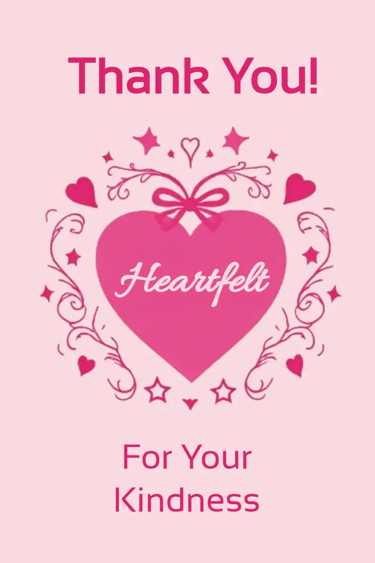 Pink Heart-Shaped Bow Thank You Card - animated card template cover