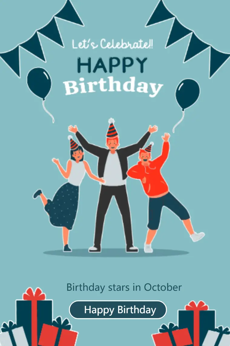 Sky Blue Monthly Group Birthday Greeting Card - animated card template