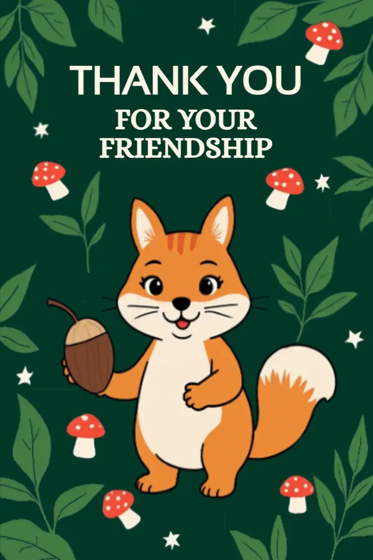 Forest Cartoon Squirrel Thank You Card - animated card template cover
