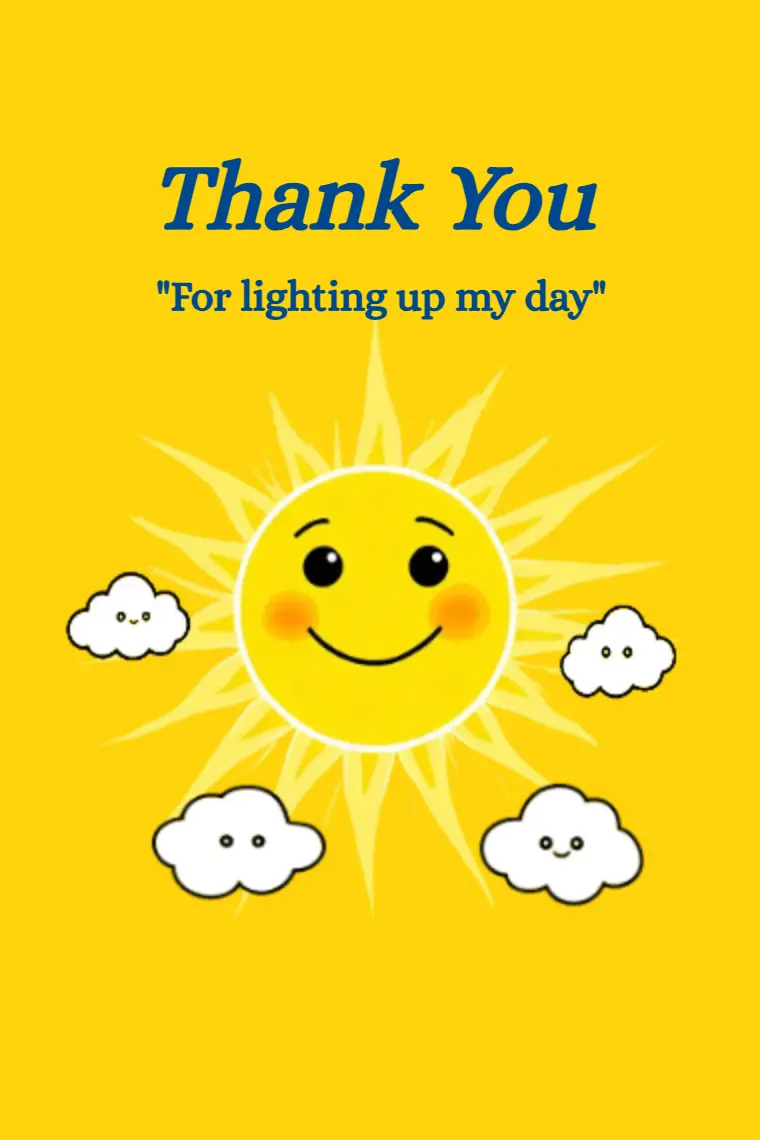 Yellow Cartoon Sun Thank You Card - animated card template cover