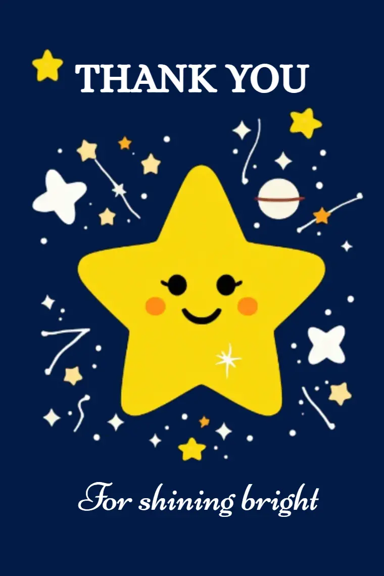 Cartoon Star Smiling Face Thank You Card - animated card template cover