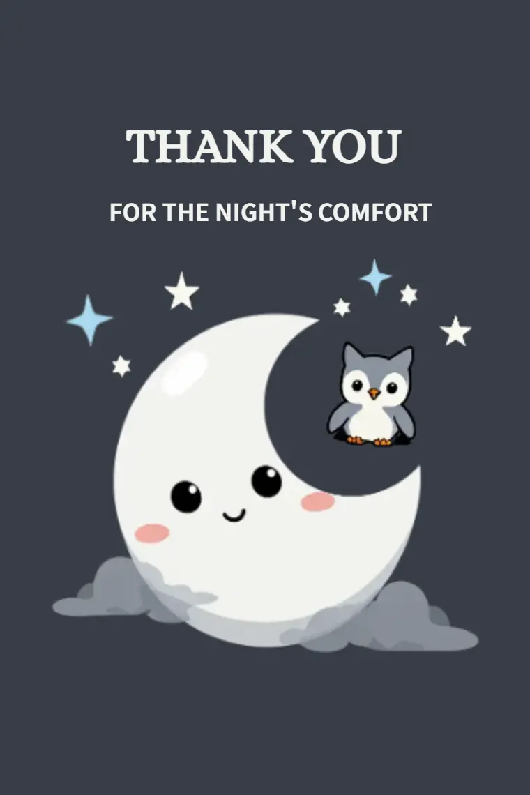 Cartoon Moon and Owl Thank You Card - animated card template cover