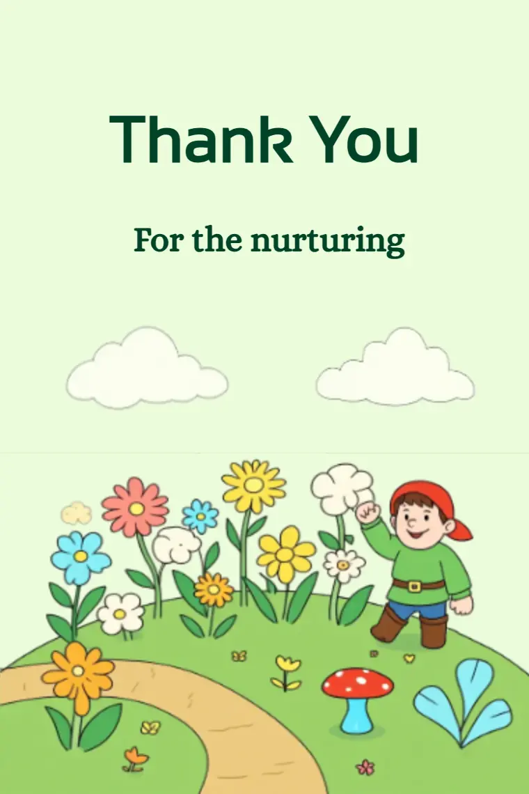 A Cartoon Garden And Gnome Thank You Card - animated card template cover