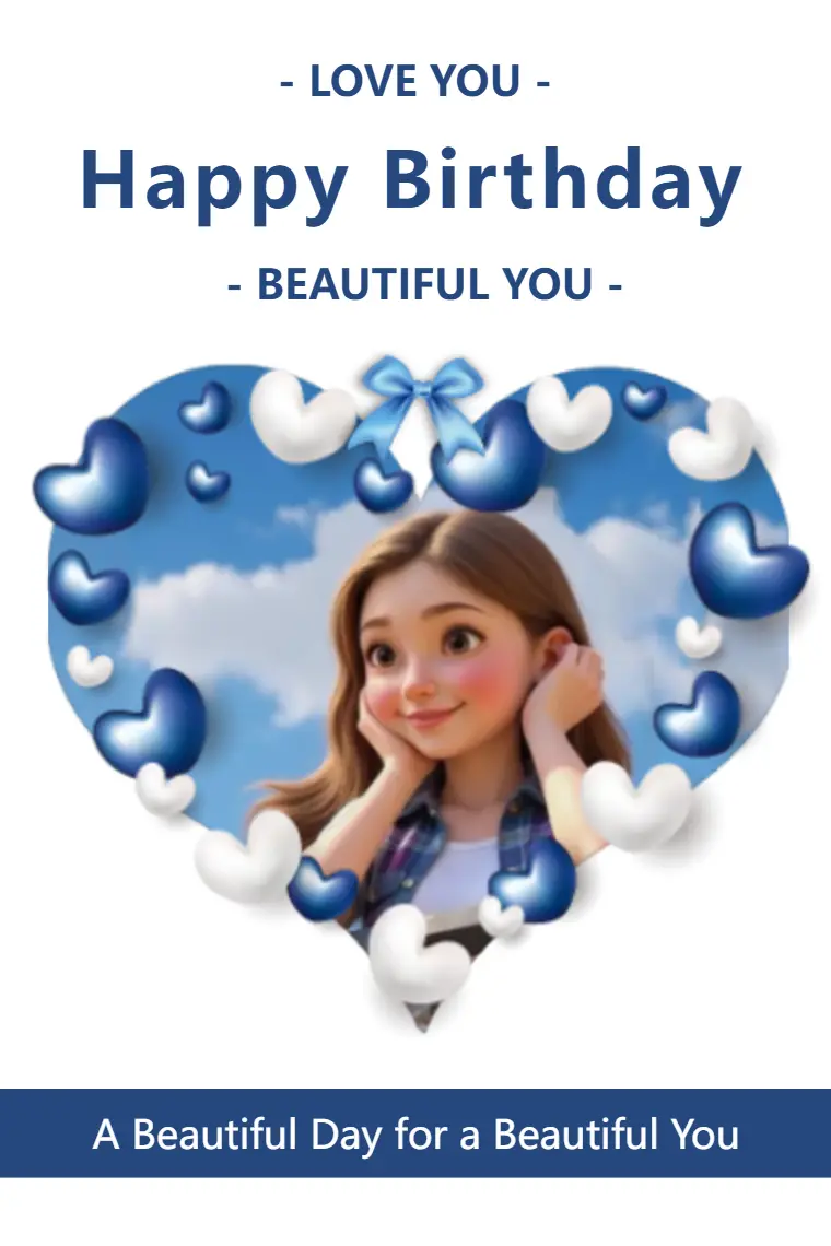 Trendy Blue Heart Birthday Card - animated card template
