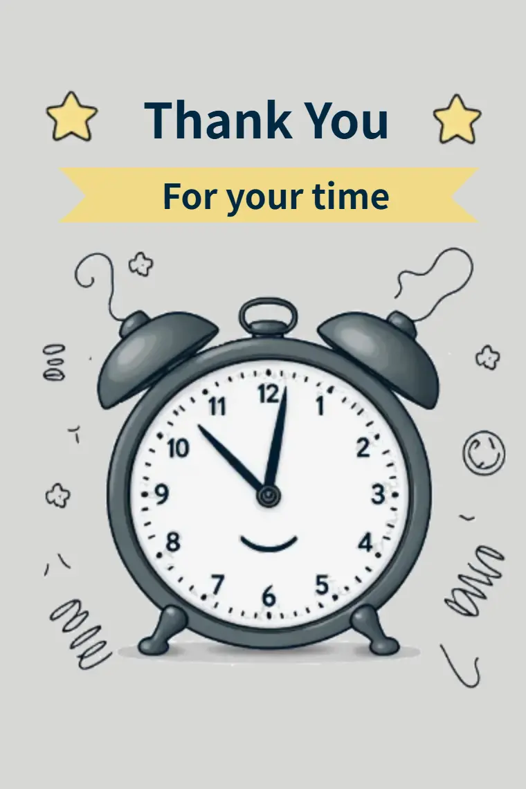 Light Grey Cartoon Smiling Face Clock Thank You Card  - animated card template cover