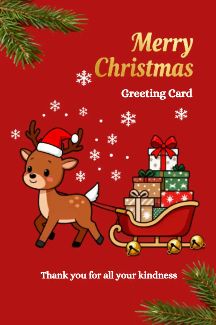 Festive Fawn's Christmas Present Christmas Card - animated card template cover