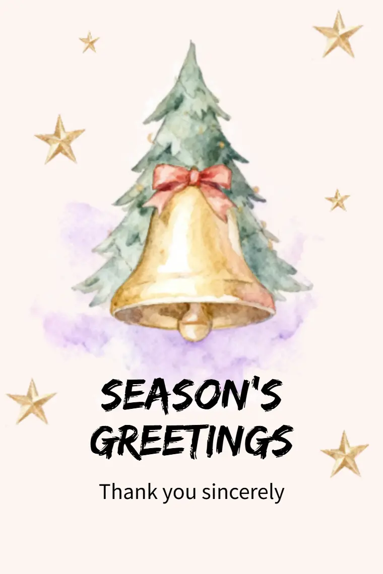 Watercolor Bell-Adorned Tree Christmas Card - animated card template cover