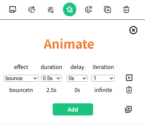Setting Animation Effects for Element Panel