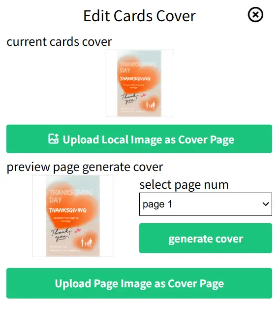 Cover Page Settings for the Card Panel