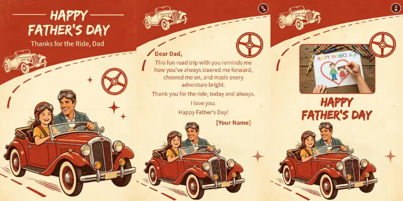 Red Vintage Roadster Father‑Daughter Father's Day Card Cover