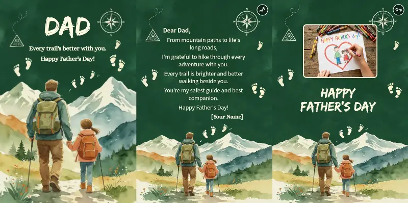 Watercolor Mountain Hiking Father‑Daughter Father's Day Card Cover