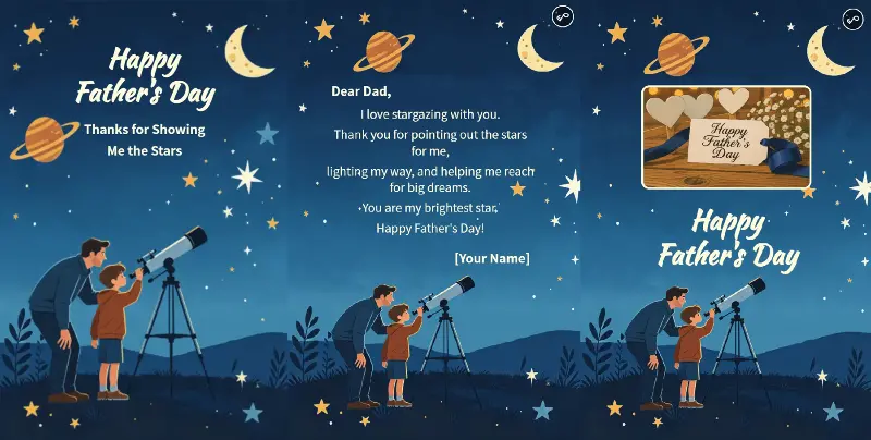 Night Sky Telescope Father‑Son Stargazing Father's Day Card Cover