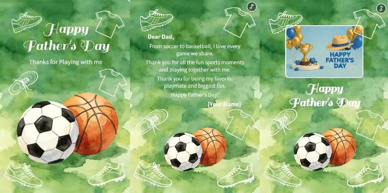 Watercolor Soccer & Basketball Father's Day Card Page Show