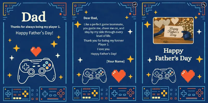 Pixel Game Controller Father's Day Card Pages Show