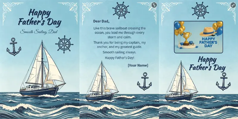Vintage Nautical Sailboat Father's Day Card Page Show