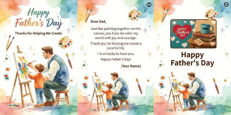 Watercolor Art Father‑Son Painting Together Father's Day Card Page Display
